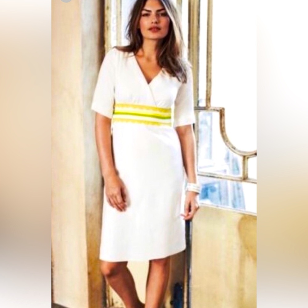 Biden NWT White Dress with Yellow Scalloped Accents